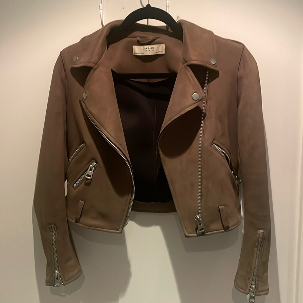 Zara basic faux suede brown moto jacket.